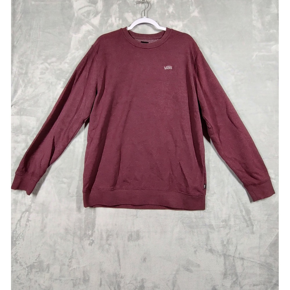 Vans Mens Crewneck Sweatshirt Large Burgundy Maroon Heather Fleece Pullover Logo